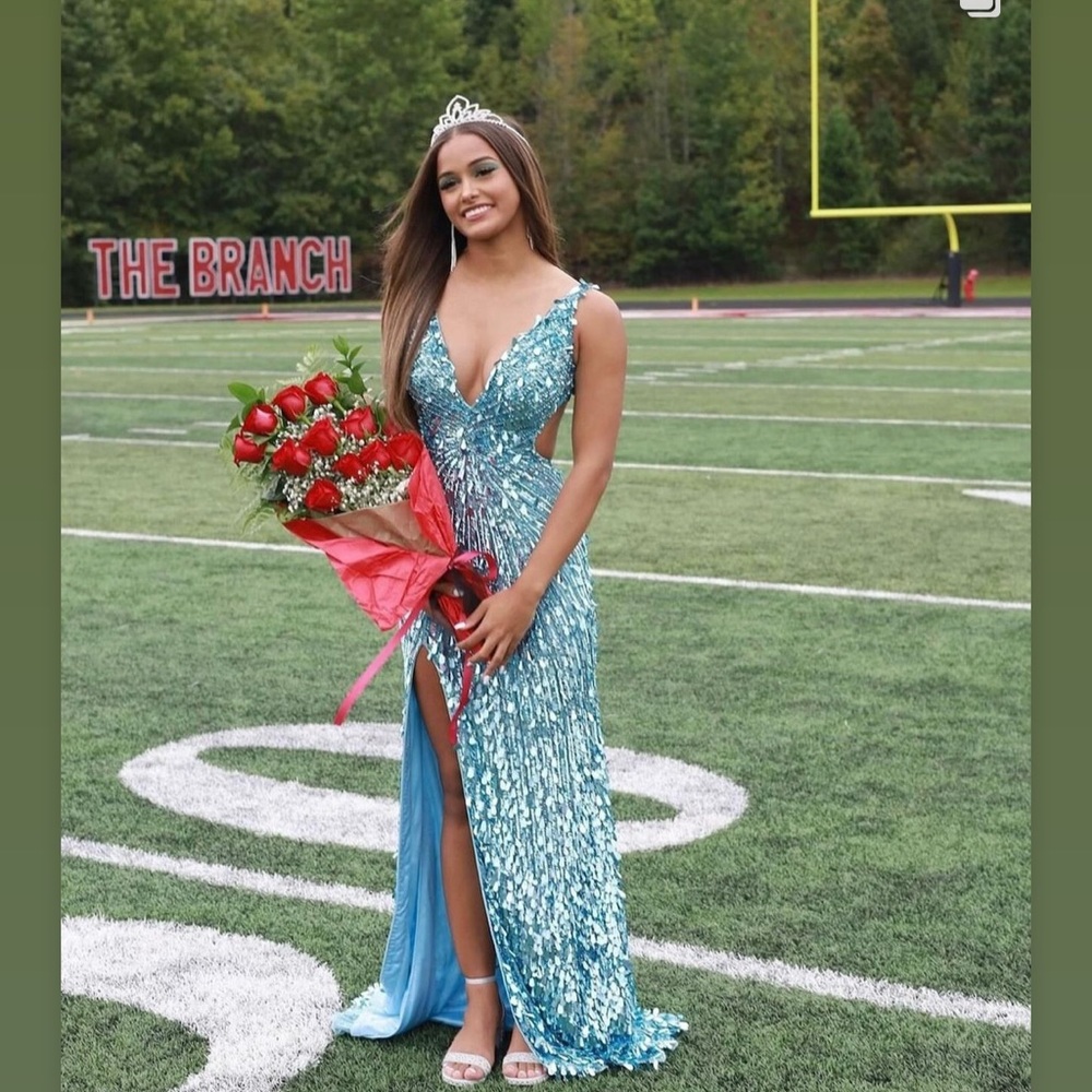 Sherri Hill Blue Sequin Prom Dress